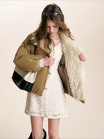 Khaki Shearling Collar Parka Jacket