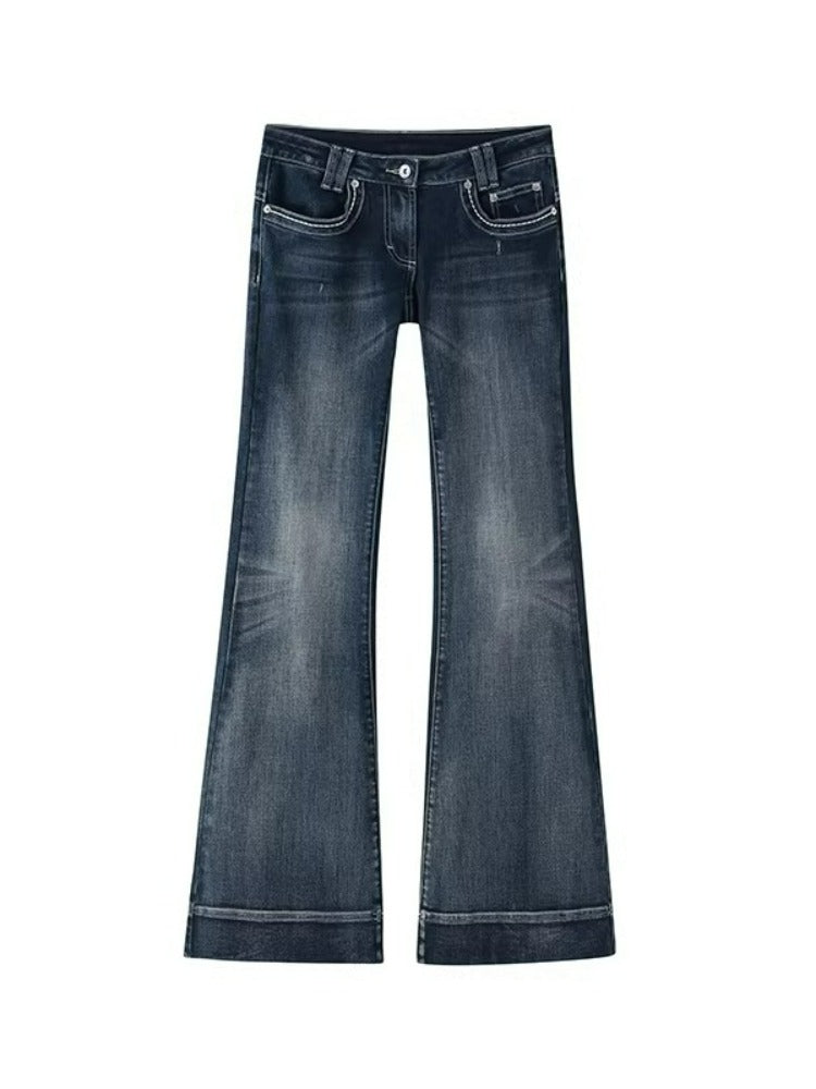 Low-Rise Washed Blue Flare Jeans