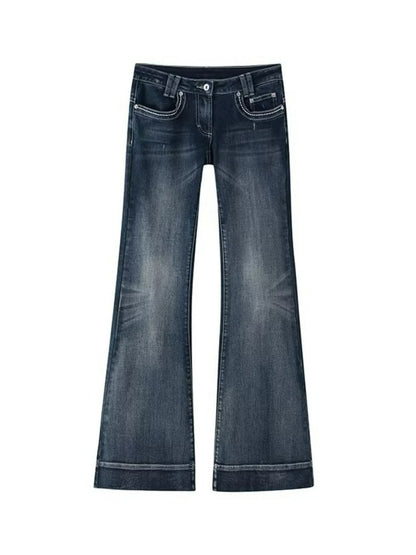 Low-Rise Washed Blue Flare Jeans