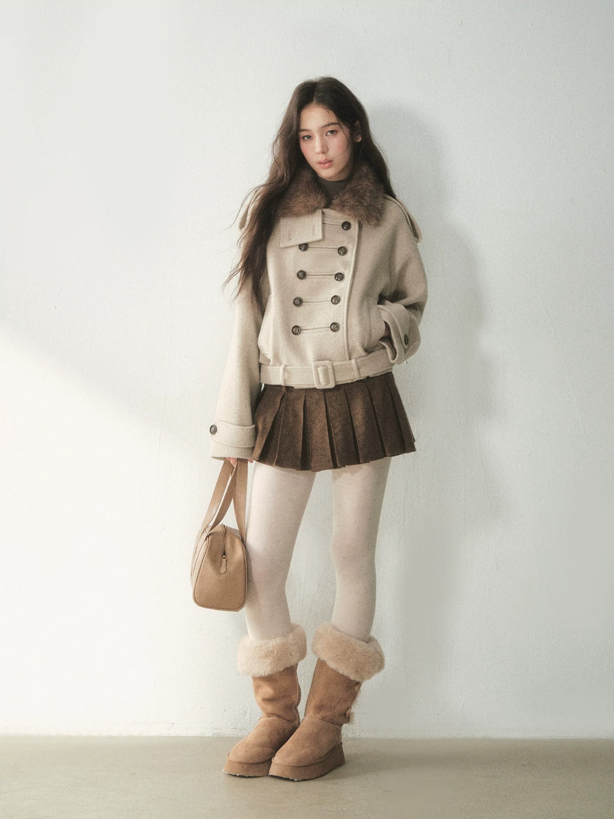 Vintage Brown Pleated Mini Skirt