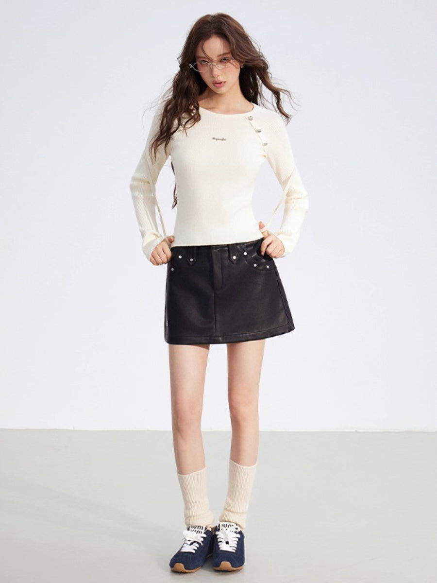 Studded Faux Leather A-Line Skirt