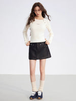 Studded Faux Leather A-Line Skirt