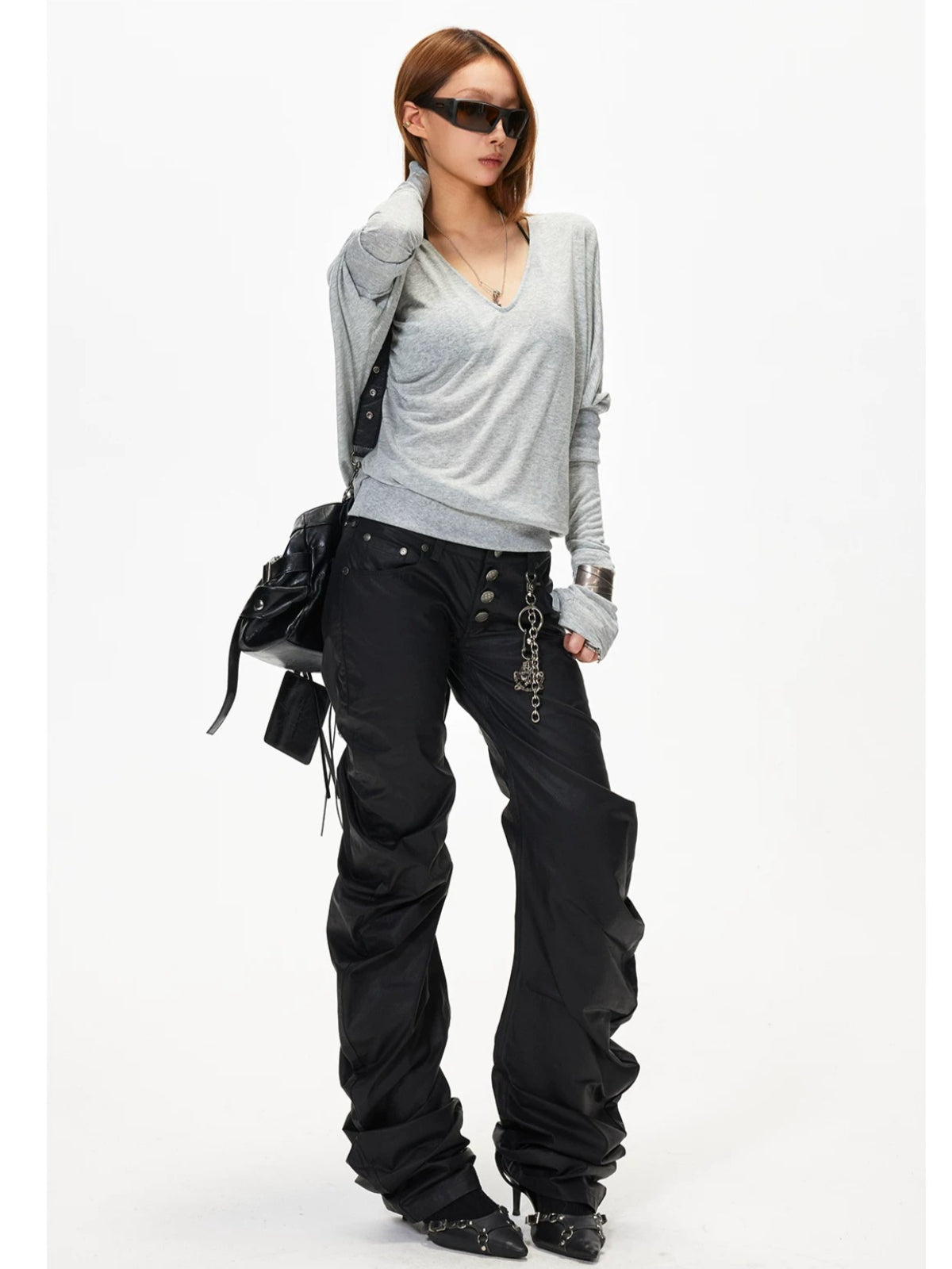 Punk Ruched Stacked Pants