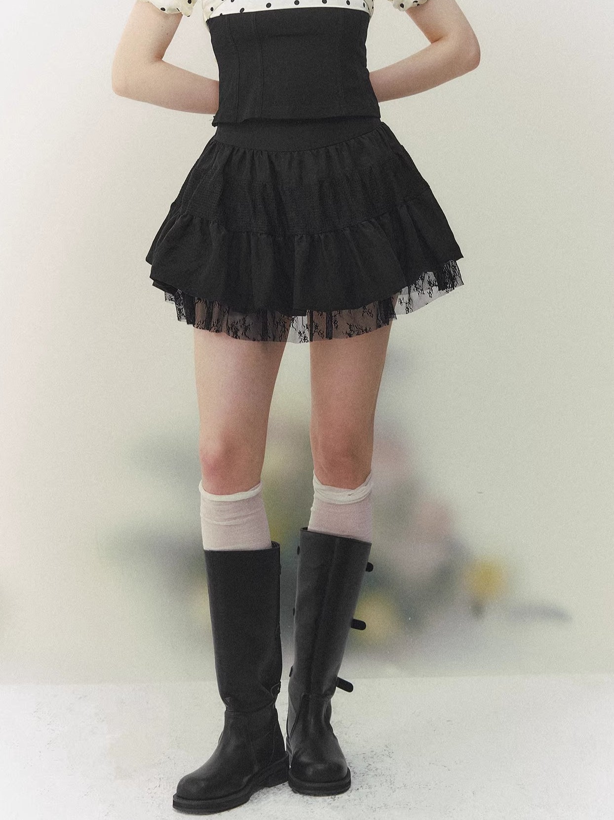 Lace Tiered Mini Skirt