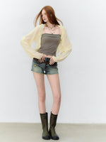 Ruffle Chiffon Cropped Cardigan