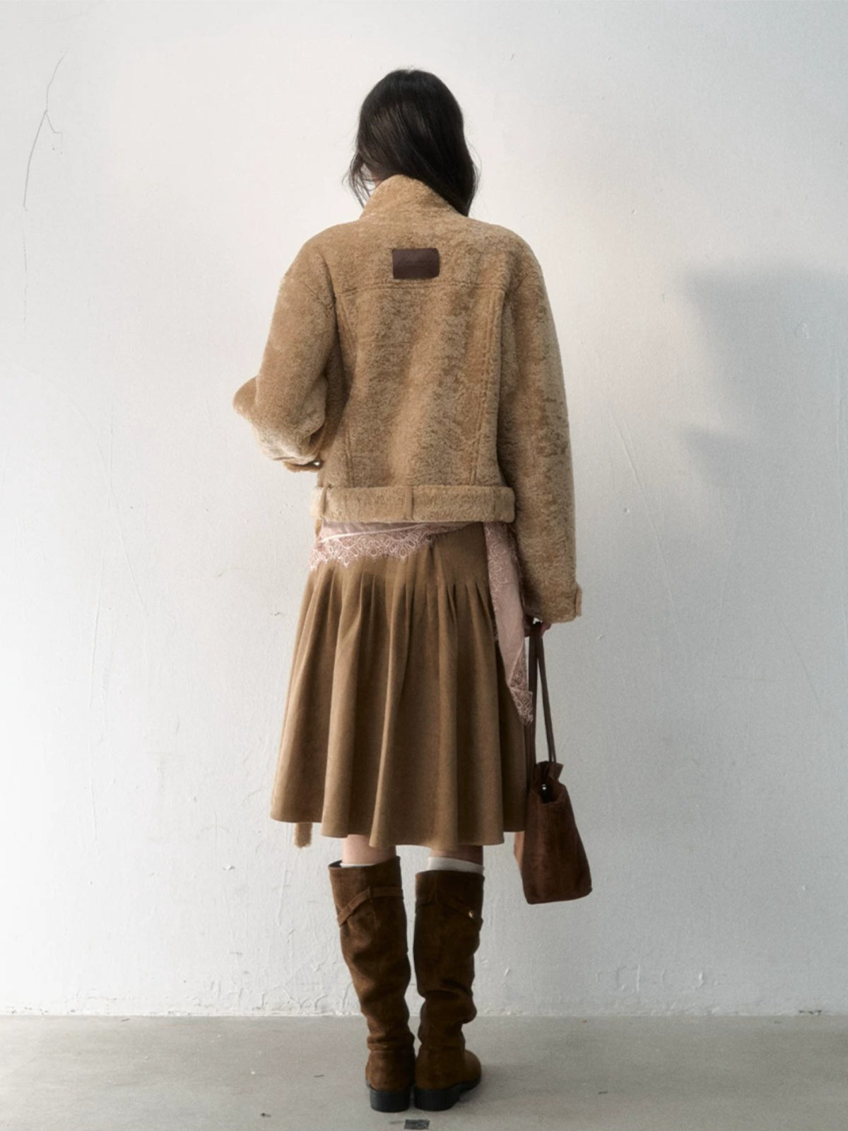 Stand Collar Cropped Fur Jacket