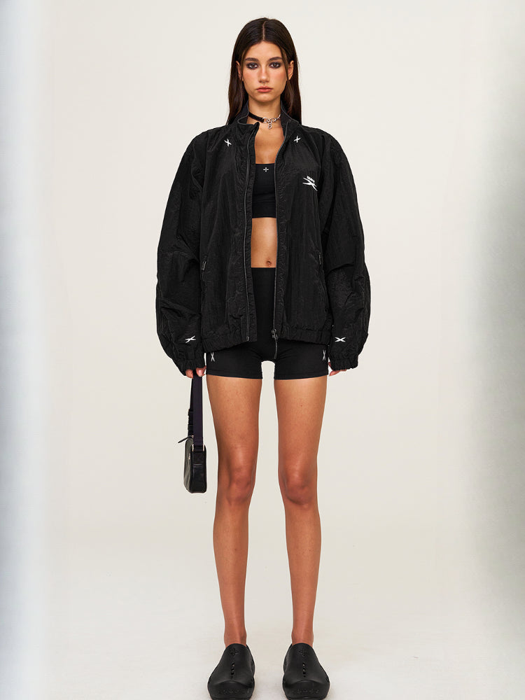 Silver &amp; Black Loose Oversized Sports Jacket