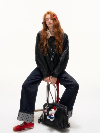 Detachable Collar PU Biker Jacket