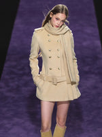 Wool Scarf-Collar Double-Breasted Dress