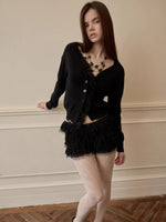 Ruffle Trim Ruched Knit Cardigan