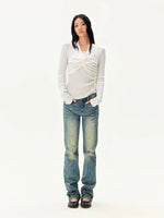 Pearl Twist Knit V-Neck Sweater