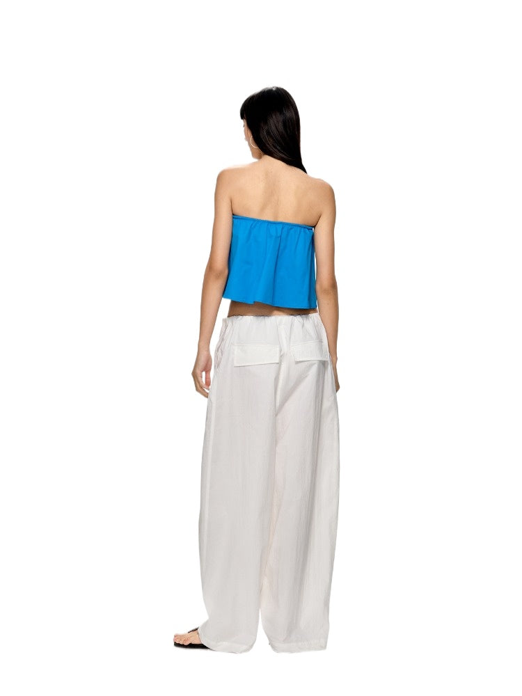 Blue &amp; Green Backless Drawstring Bandeau Top