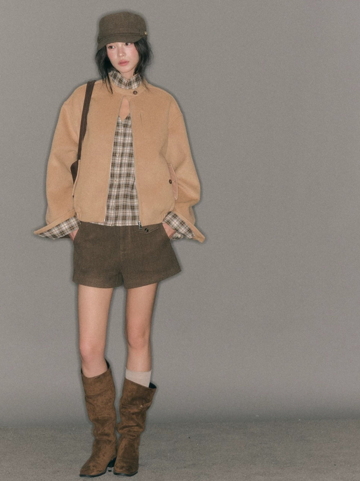 Layered Plaid Wool Blend Jacket