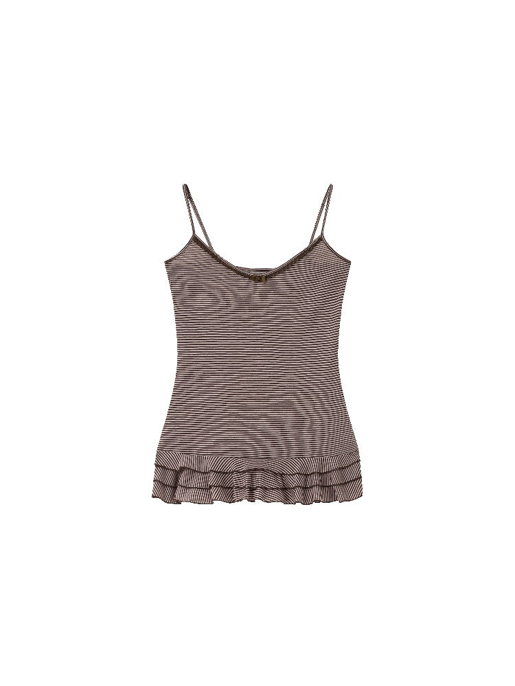 Lyocell Stripe Cardigan &amp; Lace-Trim Cami Set