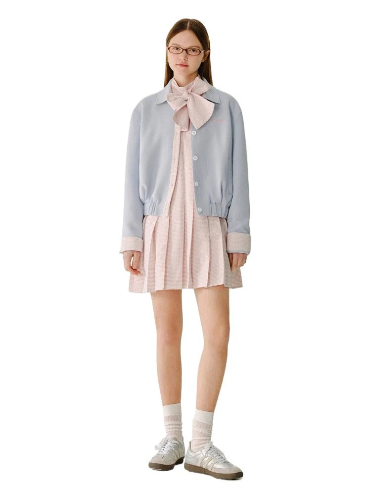 Collared Sweatshirt Patchwork Short Jacket