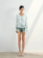 Lace Trim Lyocell Blouse