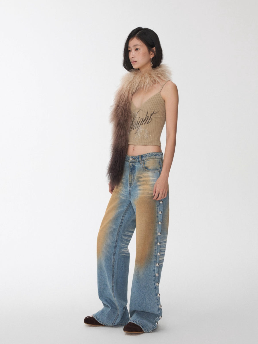 Ombre Shearling Wool Long Scarf