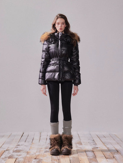 Fox Fur Large Collar Hooded Short Down Jacket
