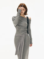 Ruched One-Shoulder Knit Dress