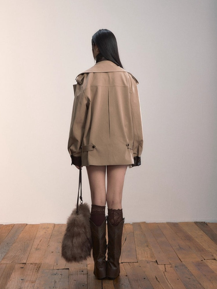 Contrast Splicing Double-Layer Blazer Coat
