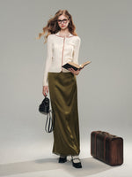 Lace Satin Midi Skirt