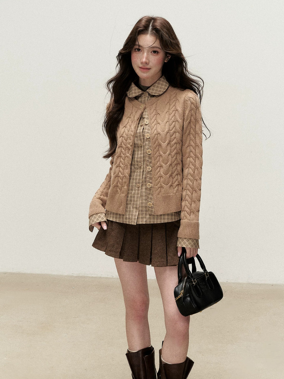 Peter Pan Collar Layered Knit Cardigan
