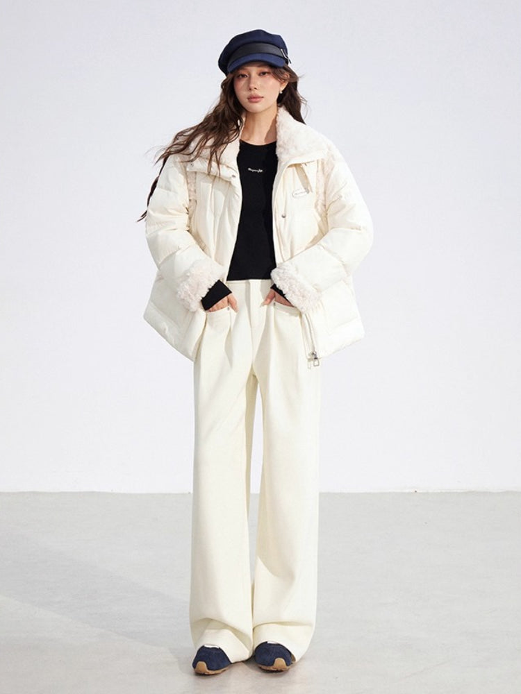 Shearling Patchwork White Down Puffer Jacket