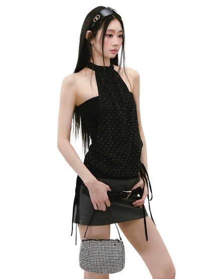 Strapless Halter Shimmery Mesh - Spliced Vest