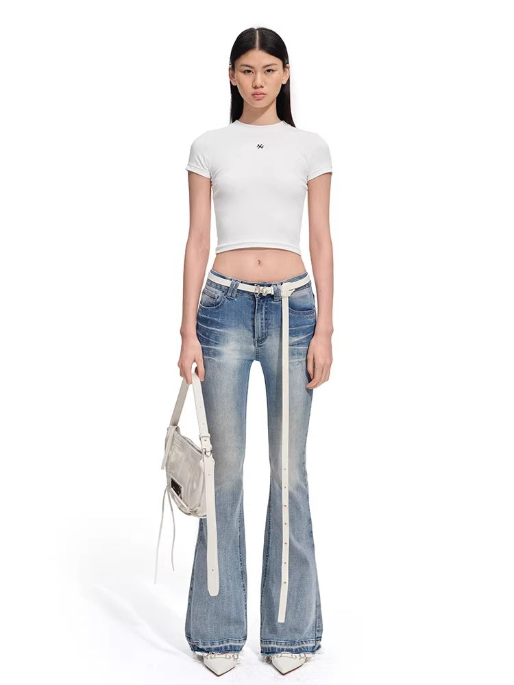 +5CM N1 Washed Skinny Bootcut Jeans