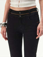 Contrast-Panel Capri Denim Shorts