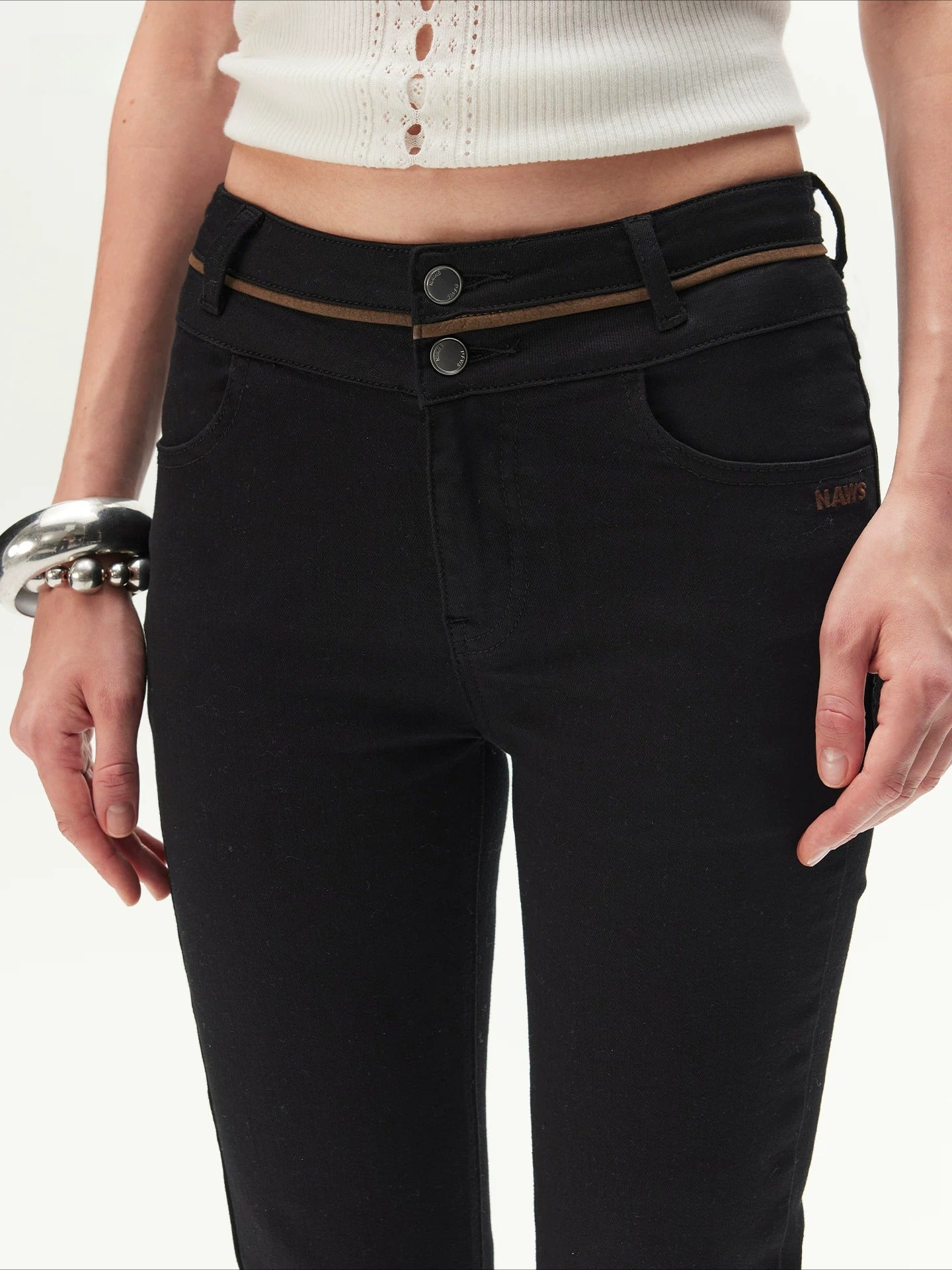Contrast-Panel Capri Denim Shorts