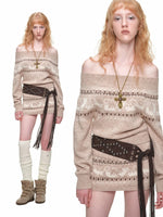 Fair Isle Cat Off-Shoulder Sweater