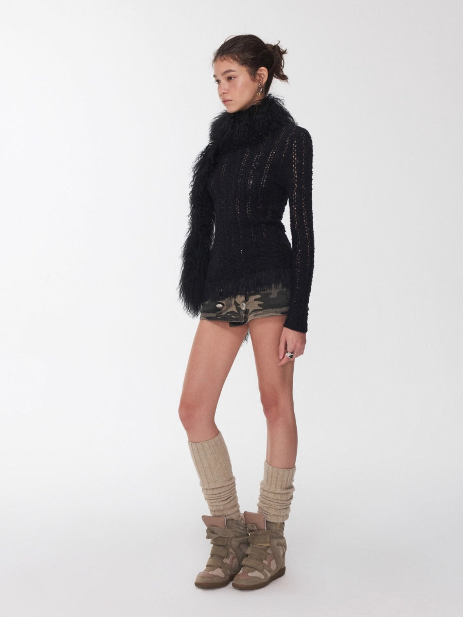 Ombre Shearling Wool Long Scarf