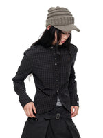 Black Plaid Stand Collar Shirt