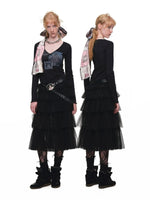Tiered Lace Slit Midi Skirt