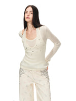 100% Wool Shimmer Halter Layered Top