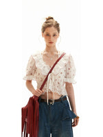 Floral Dot Puff Sleeve Blouse