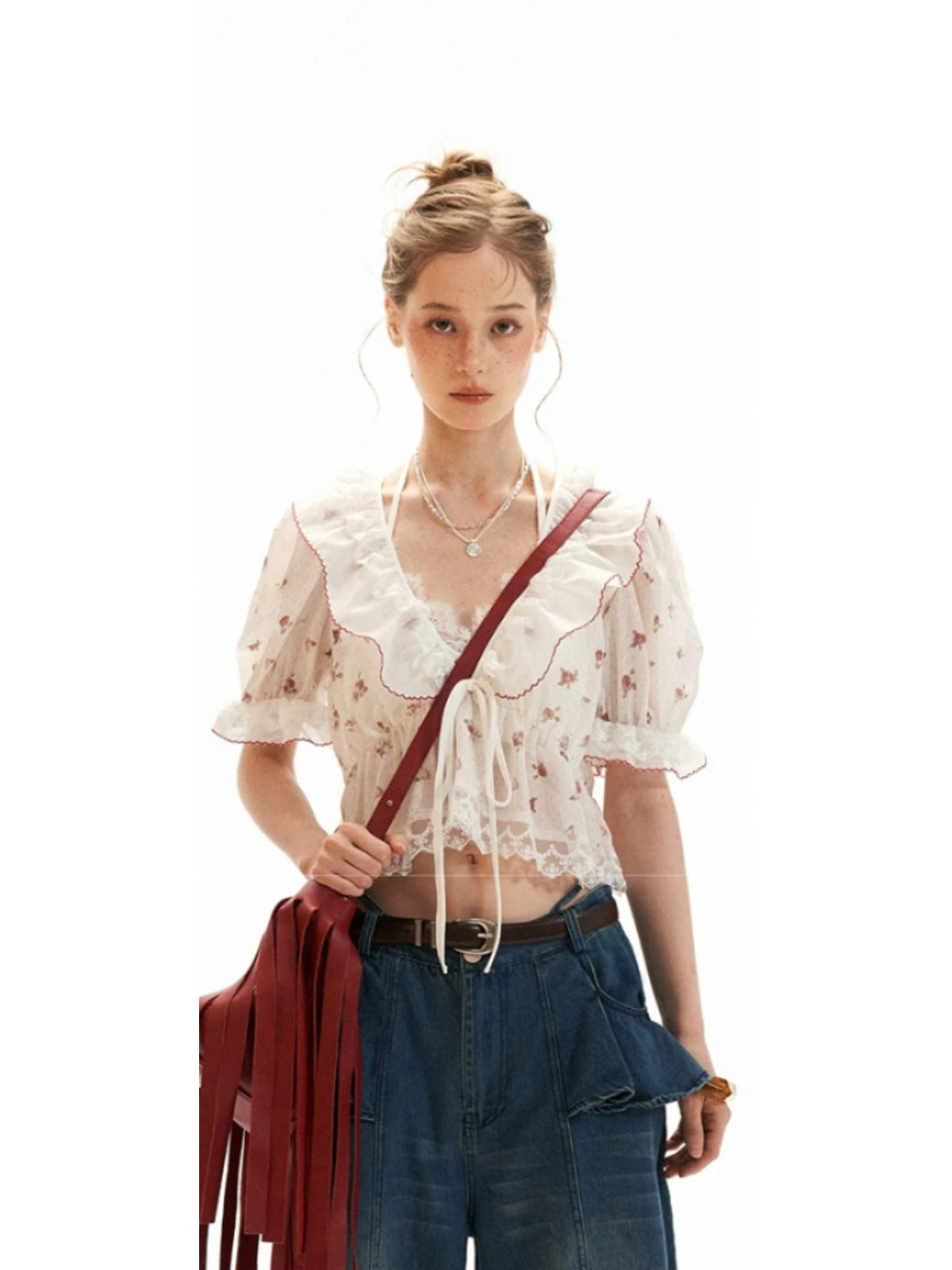 Floral Dot Puff Sleeve Blouse
