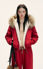 Red Fur-Trimmed Hoodie & Pants Set