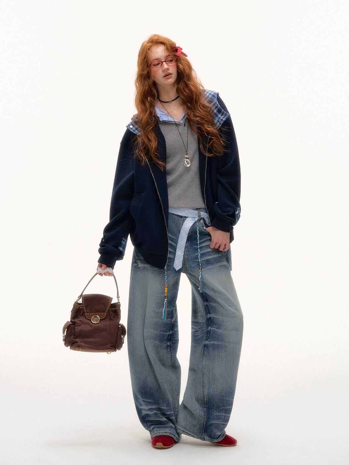 Plaid Patchwork Hoodie Cardigan