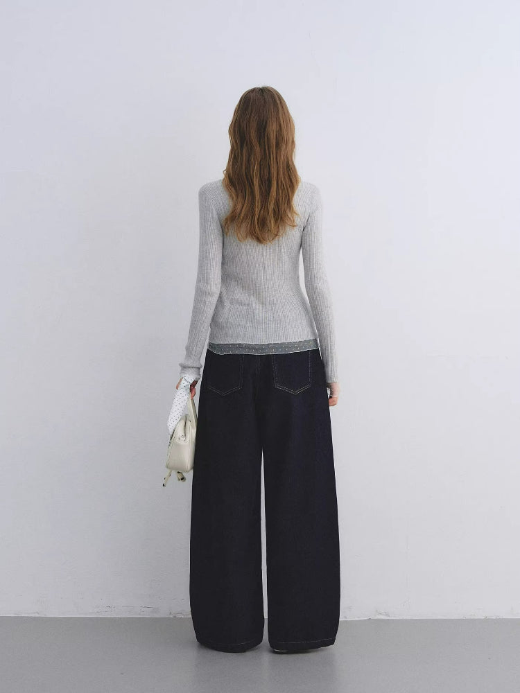 Polka Dot Mesh Wool Blend Knit Top