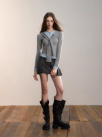 Gray Plaid Double Waist Pleated Skirt