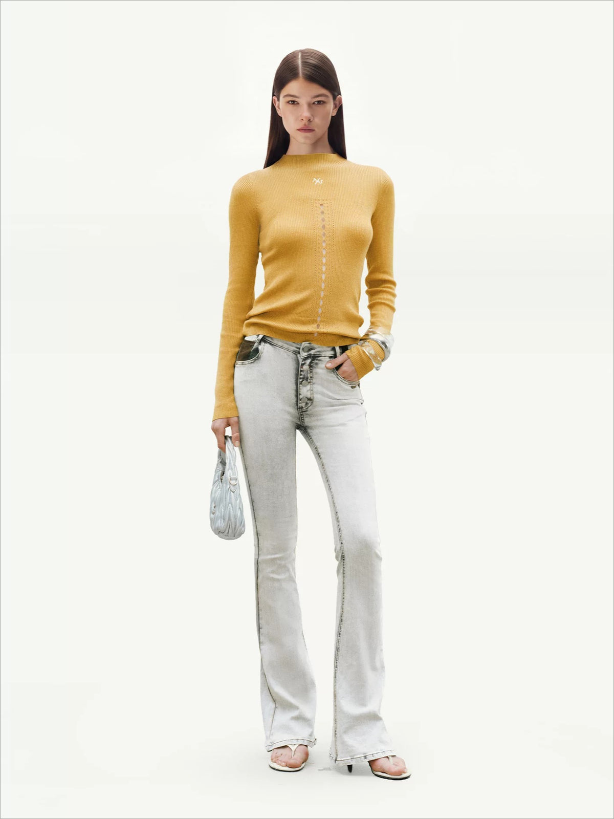 +5CM N1 Washed Suede Flare Jeans