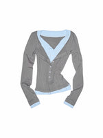 Contrast Layered Henley Blouse