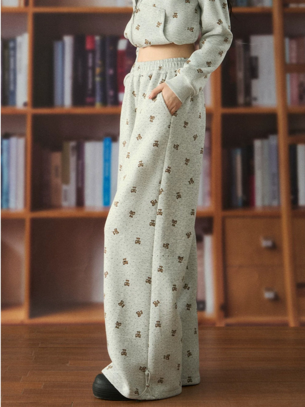 Bear Print Wide Leg Pants