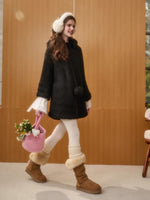 Hooded Faux-Fur Knit Cape Dress