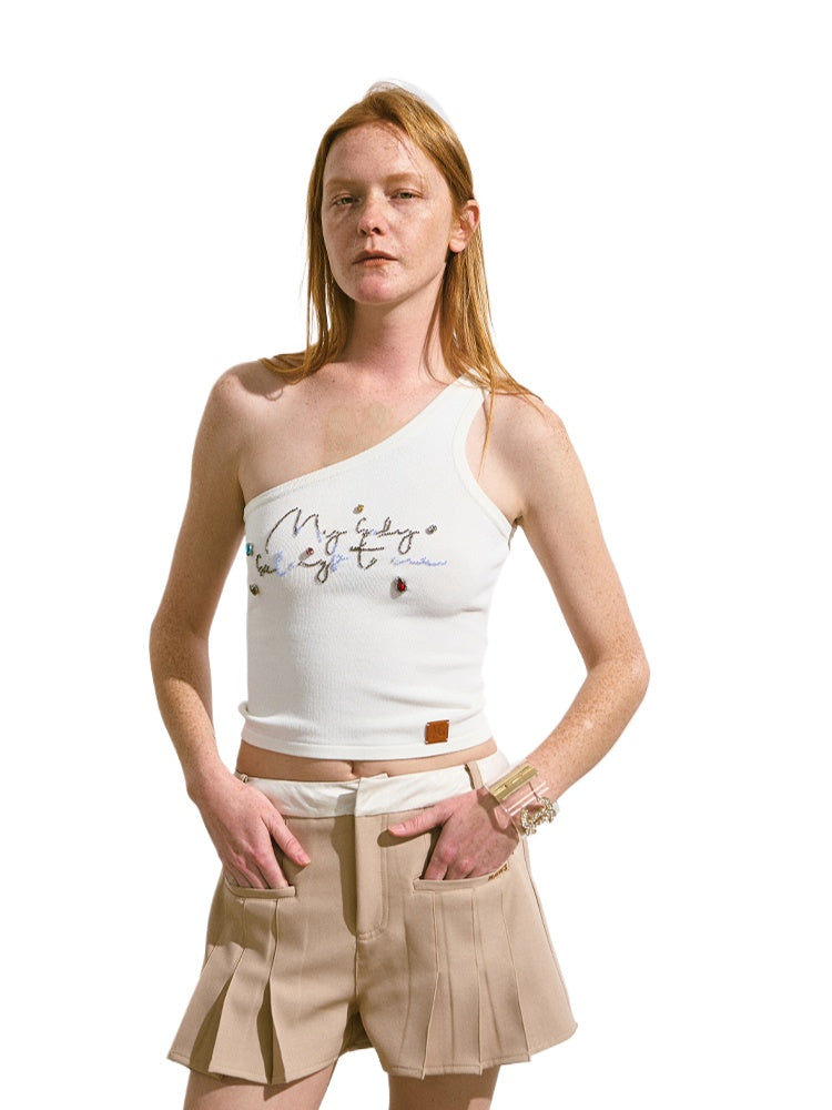 Off-Shoulder Handmade Color Rhinestone Knitted Cami