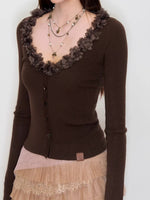 Ruffle V-Neck Knit Cardigan