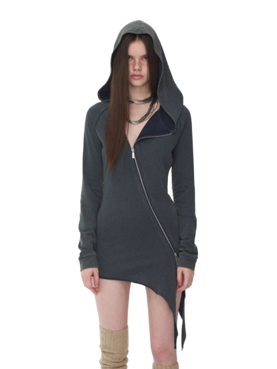 Rhinestone Studded Deconstructed Hoodie Dress