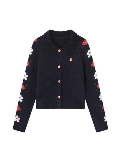 Vintage Floral Jacquard Collar Cardigan